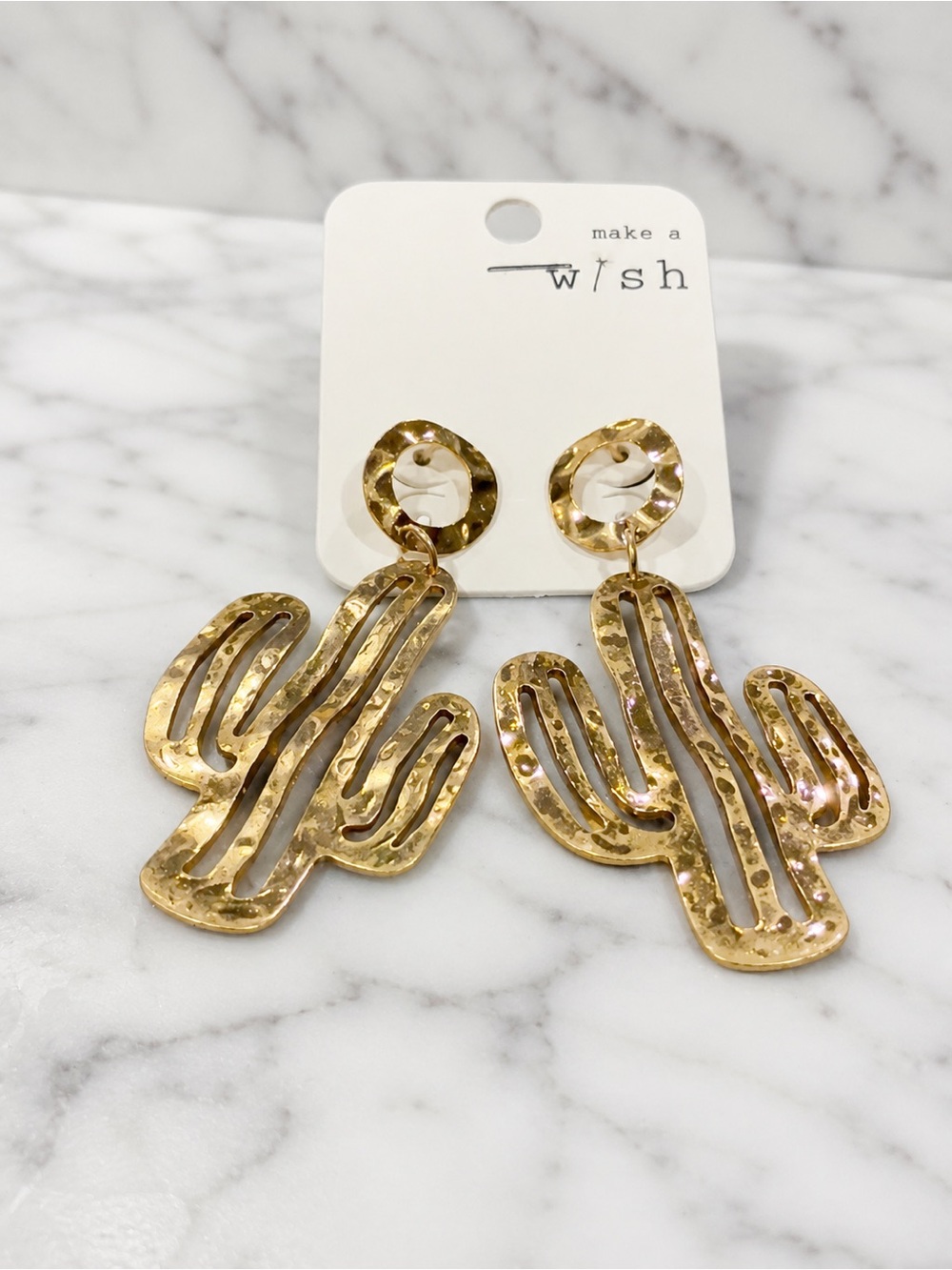 Gold Hammered Cactus Statement Earrings Western Southwest NWOT